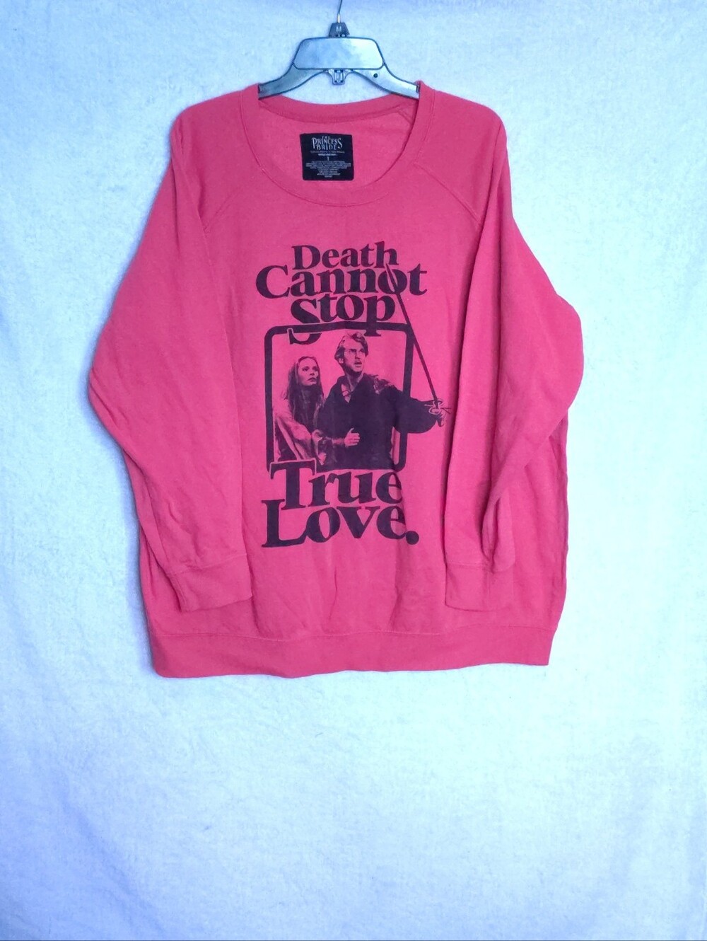 Ripple Junction Coral Scoopneck Crew Sweater with Black Graphic